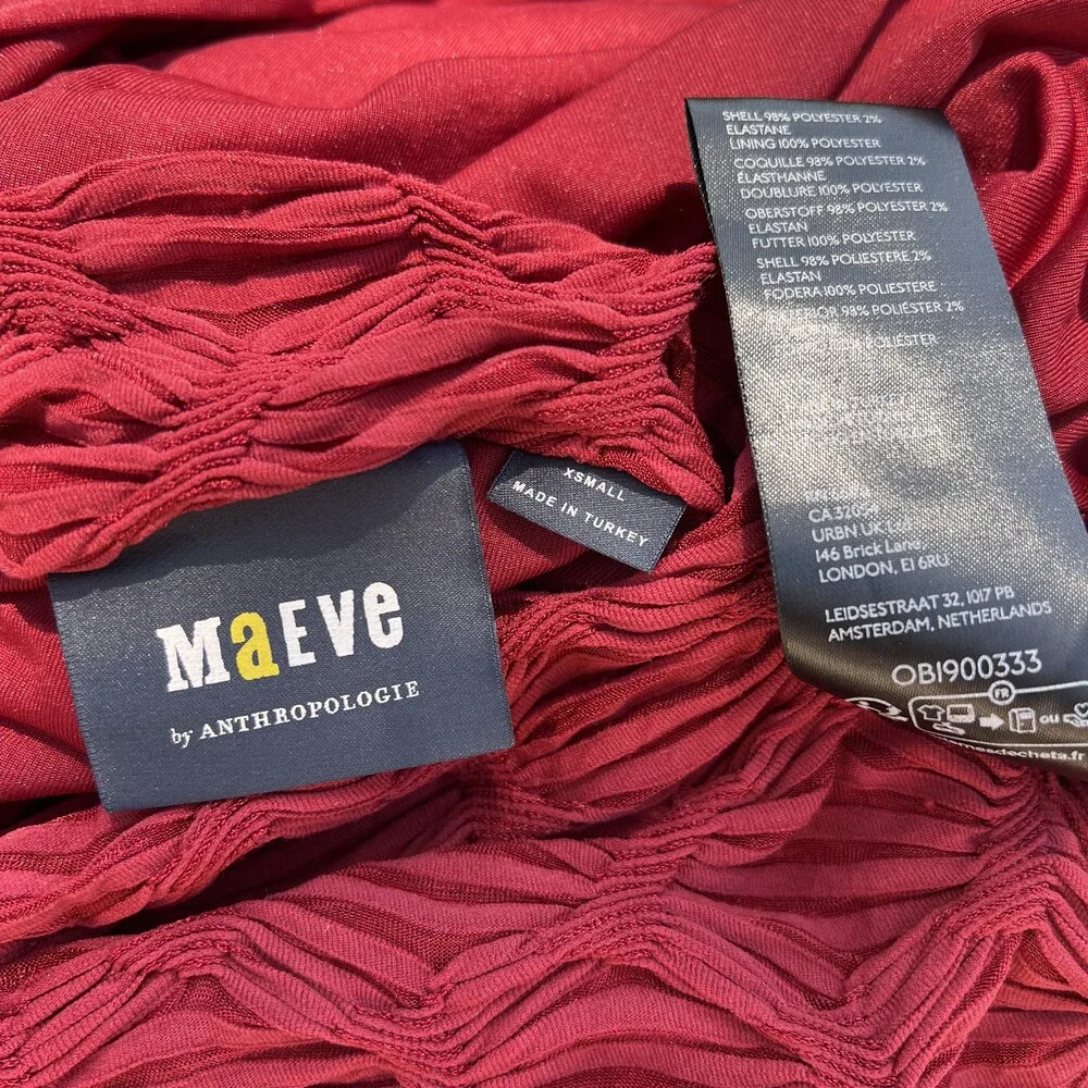 Maeve By Anthropologie Long-Sleeve Scrunch Mini Dress Wine Red XS fits M NWOT - Picture 3 of 8